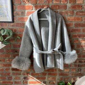 Real WOOL wrap coat grey winter jacket